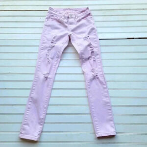 VIP Jeans Womens Skinny Stretch Pink Jeans Distressed Skinny 25x28 Denim Sz 1/2